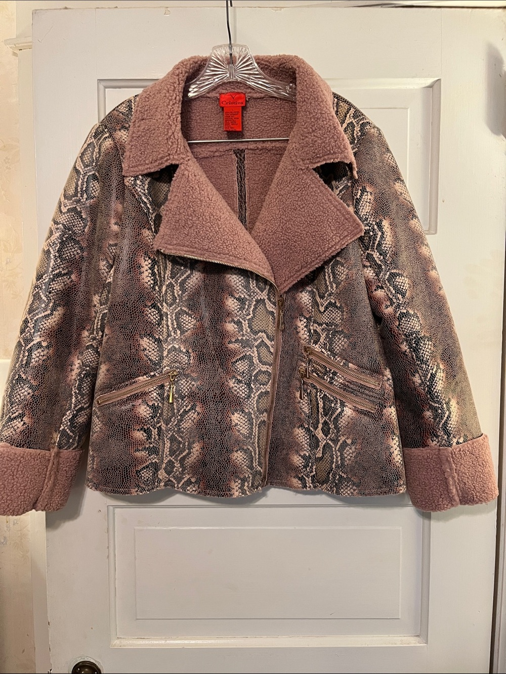 Faux Snakeskin Fleece Moto Jacket